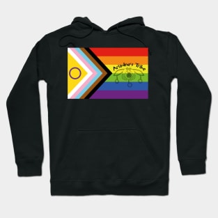 Ariadne's Tribe logo on inclusive Pride flag Hoodie